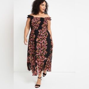 Maurice’s Black Floral Smocked Midi Dress